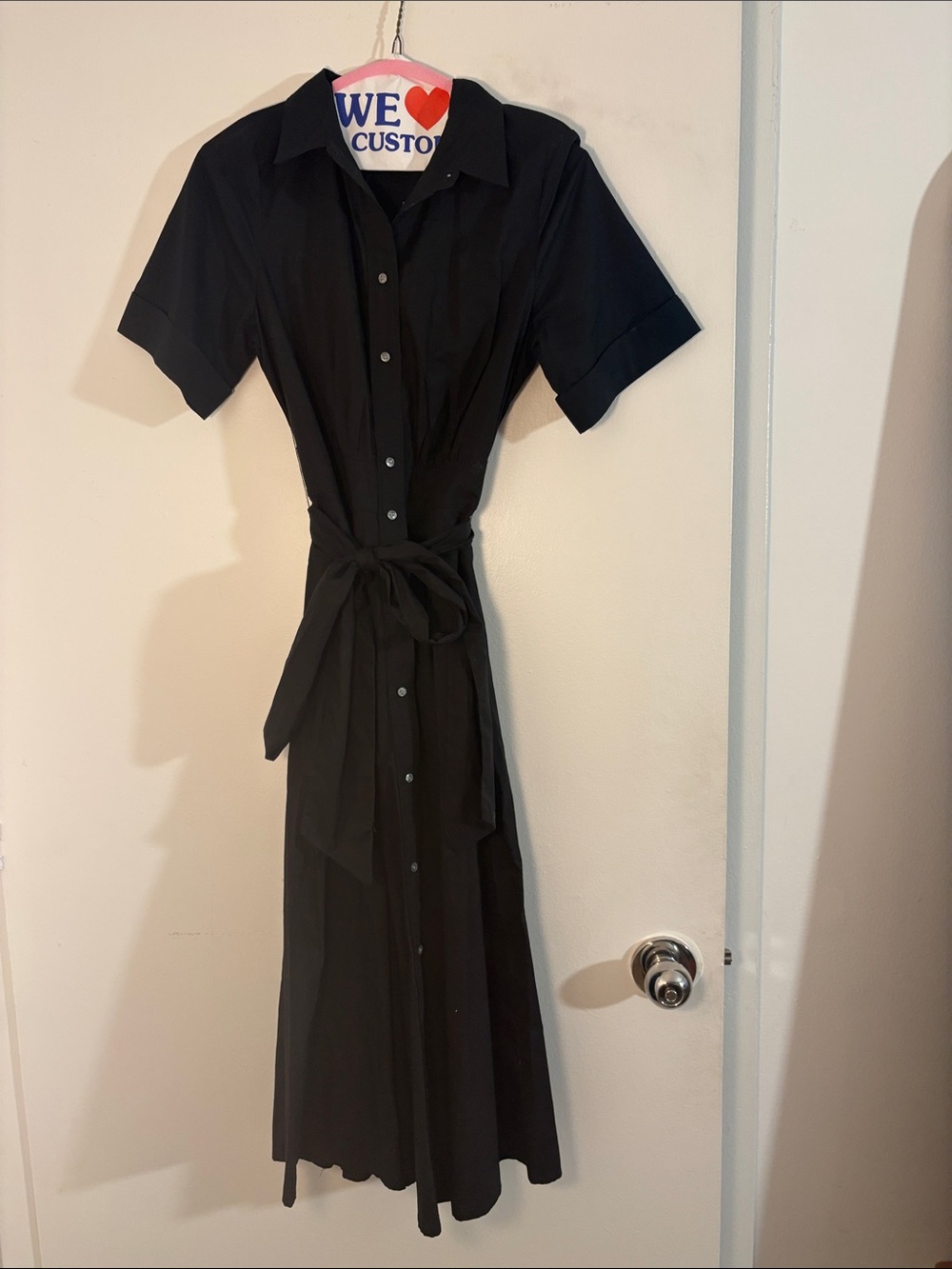 J. Crew Black Button-Front Midi Shirt Dress with Tie Belt